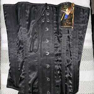 NWT BLACK SILK Steel Boned Corset 26" Medium